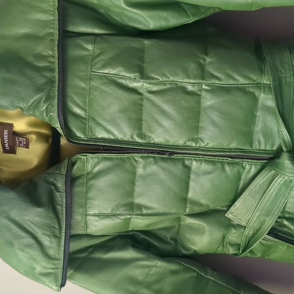 *green* Leather down filled puffer jacket - Picture 2 of 6